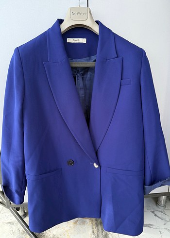 Seçil Düğmeli Mavi Kadın Blazer Ceket