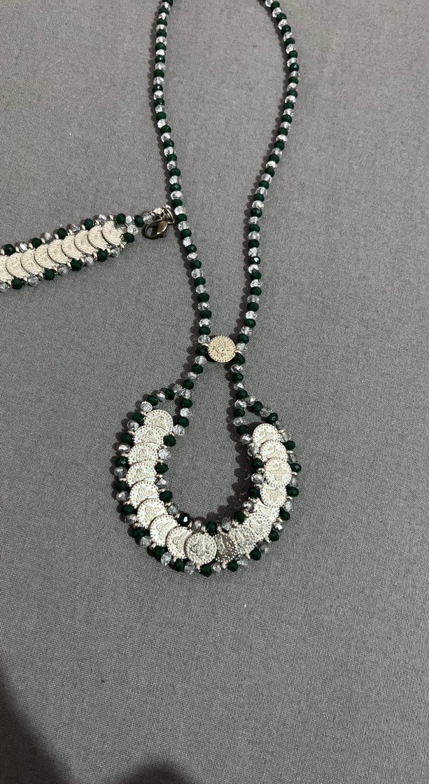 Uzun Yeşil Boncuklu Yılan Desenli Bohem Kolye - Görsel 3