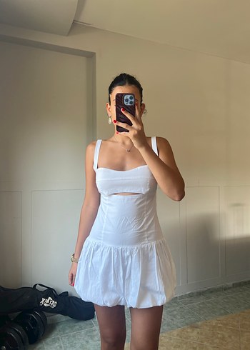 Diğer Beyaz Mini Balon Etek Elbise %100 Pamuk