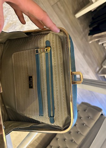 İthal gerçek deri prada mavi kadın çantası - Görsel 5