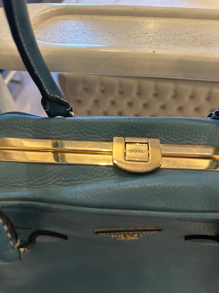 İthal gerçek deri prada mavi kadın çantası - Görsel 3