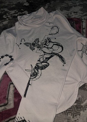 Beyaz Baskılı Uzun Kollu bluz - Görsel 3