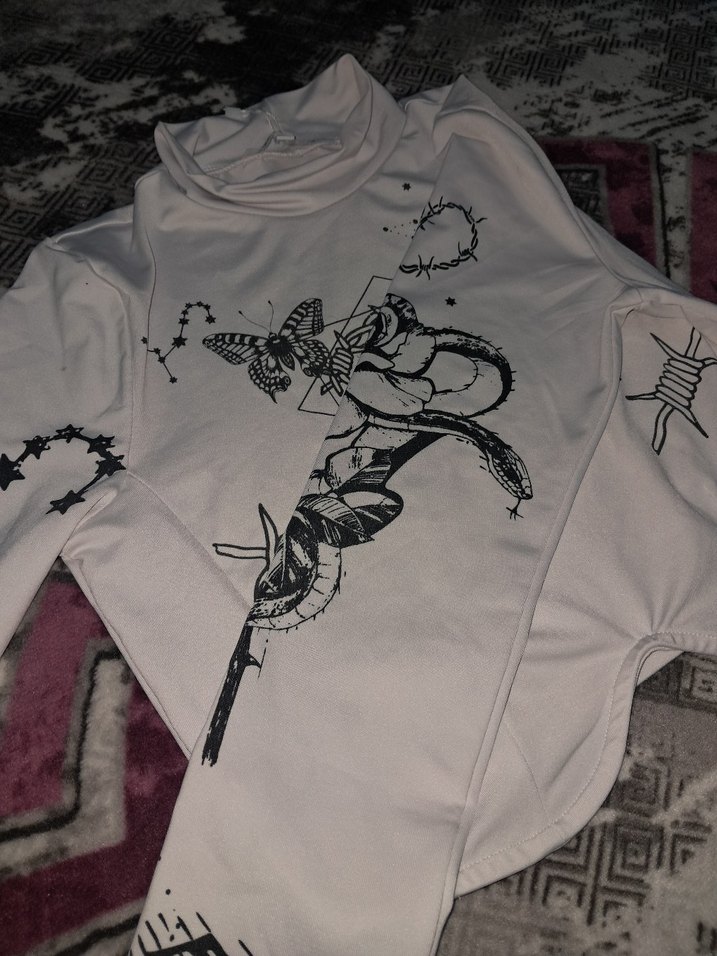 Beyaz Baskılı Uzun Kollu bluz - Görsel 3