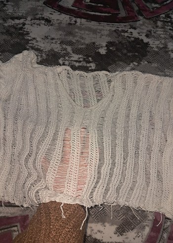 Bohem Tarzı Beyaz Örgü Kadın Kazak - Görsel 2