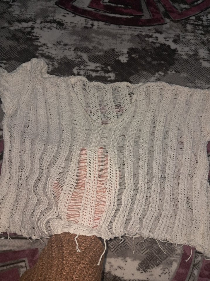 Bohem Tarzı Beyaz Örgü Kadın Kazak - Görsel 2