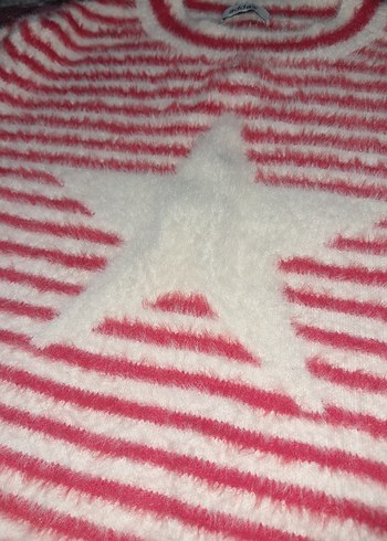 Kırmızı Çizgili Yıldız Desenli Kadın Kazak - Görsel 3