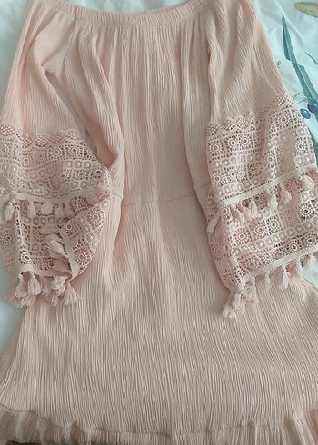 pembe bohem coquette elbise