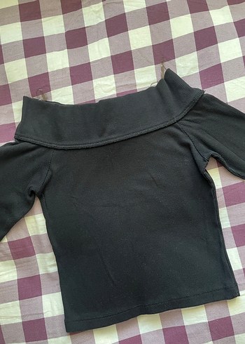 s Beden Siyah Kadın Uzun Kollu Omzu Açık Bluz