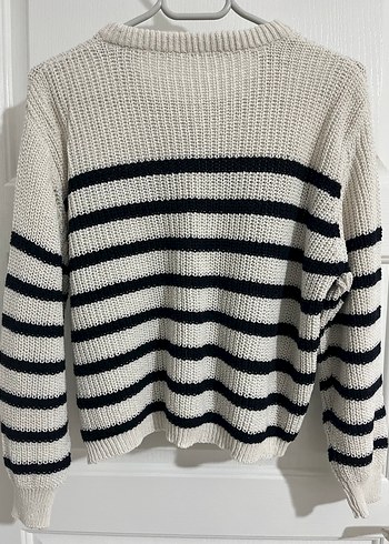 Çizgili Örgü Salaş Kadın Hırka - Görsel 3