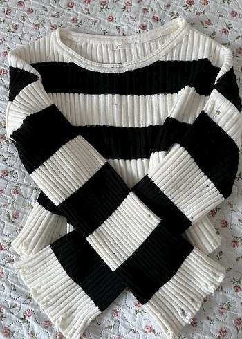 Çizgili Kadın Triko Kazak - Görsel 2