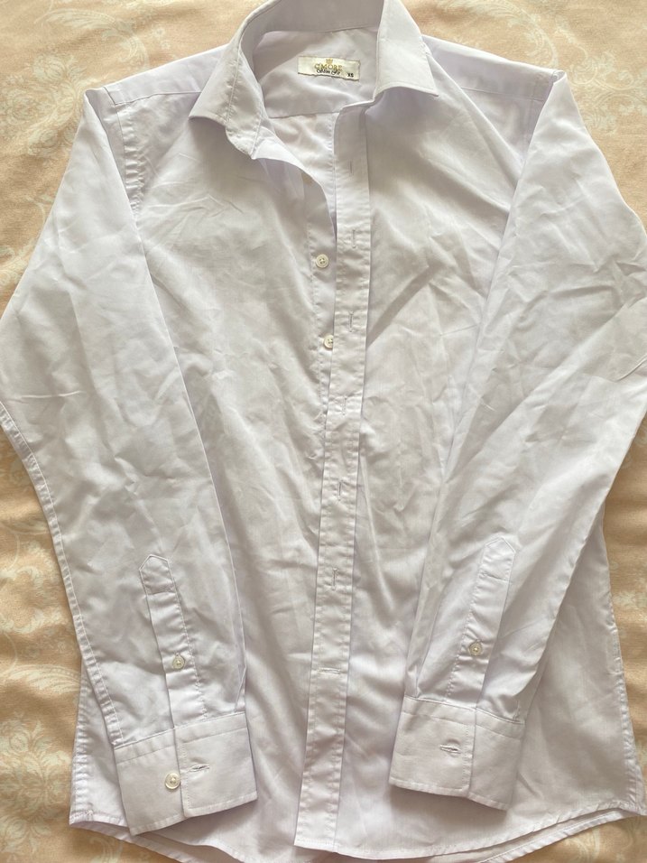 Düğmeli Beyaz Uzun Kollu Pamuklu Gömlek - Görsel 2