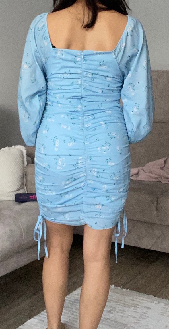 Mavi Drapeli Midi Elbise - Görsel 4