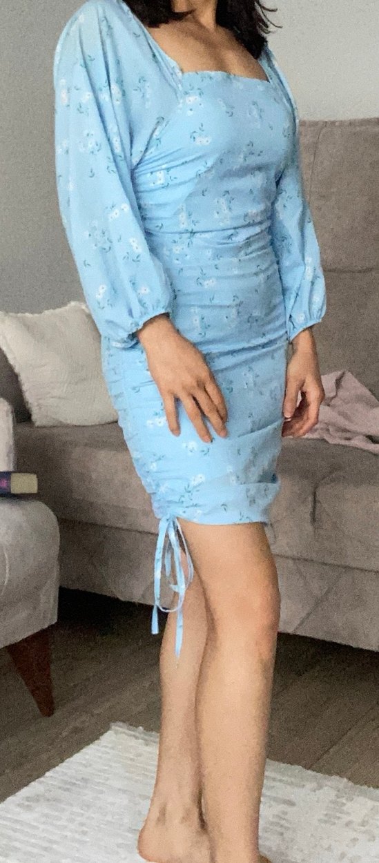 Mavi Drapeli Midi Elbise - Görsel 2