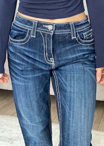 Kadın Lacivert Denim Regular Fit Düşük Bel Jean - Görsel 3