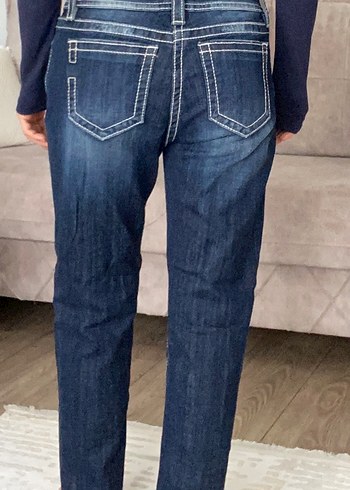 Kadın Lacivert Denim Regular Fit Düşük Bel Jean - Görsel 4