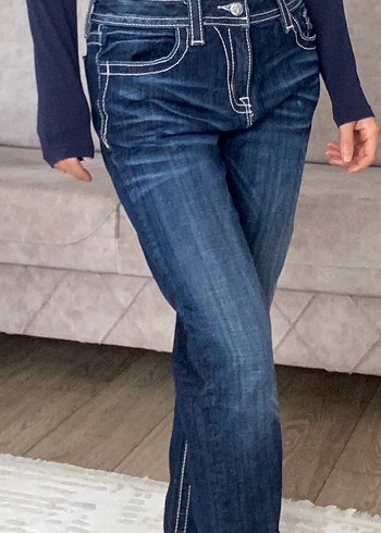 Kadın Lacivert Denim Regular Fit Düşük Bel Jean - Görsel 2