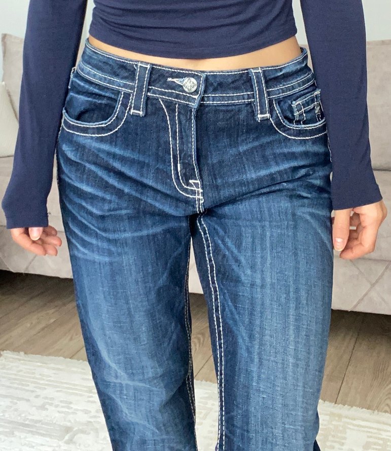Kadın Lacivert Denim Regular Fit Düşük Bel Jean - Görsel 3
