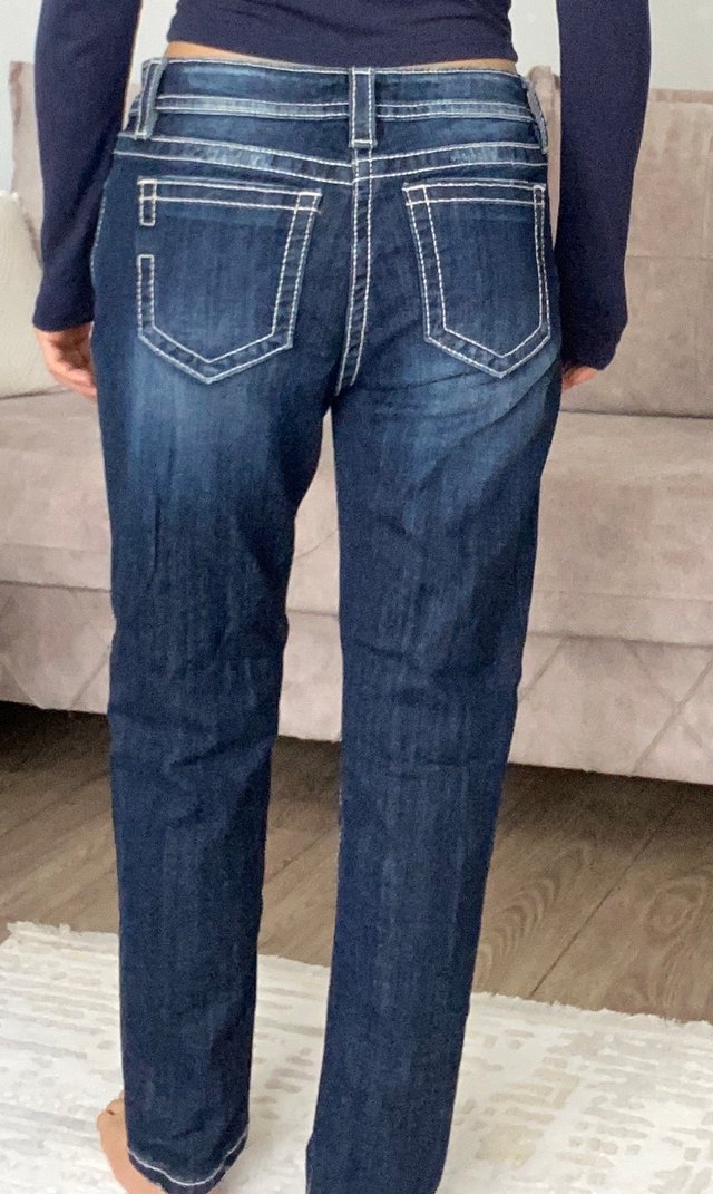 Kadın Lacivert Denim Regular Fit Düşük Bel Jean - Görsel 4