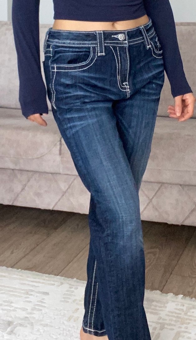 Kadın Lacivert Denim Regular Fit Düşük Bel Jean - Görsel 2