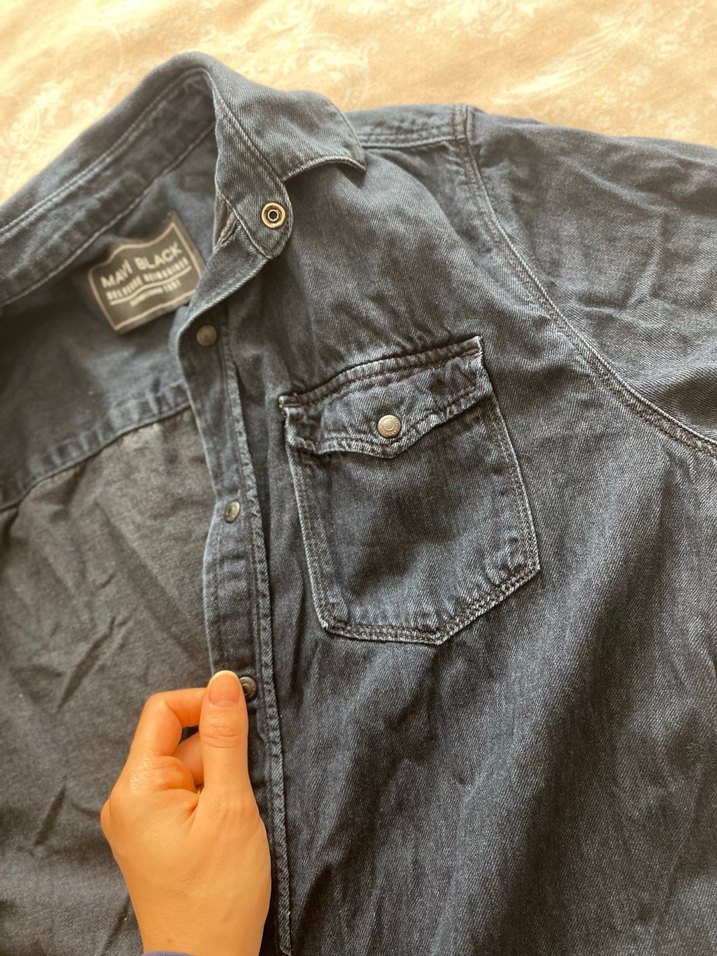 Erkek Lacivert Denim Gömlek - Rahat Kesim - Görsel 3