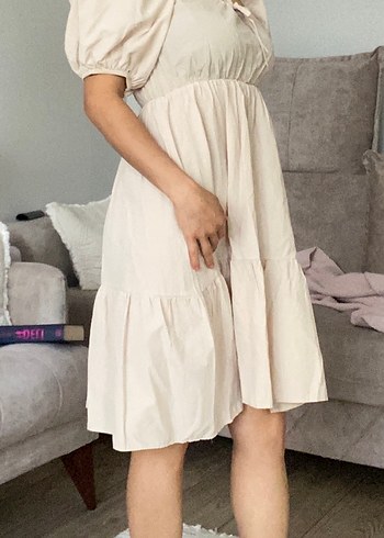 Bej Midi Bohem Salaş Elbise - Görsel 2