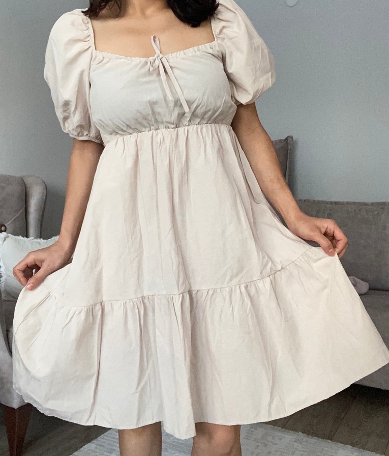 Bej Midi Bohem Salaş Elbise - Görsel 3