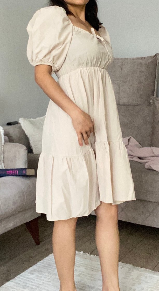 Bej Midi Bohem Salaş Elbise - Görsel 2