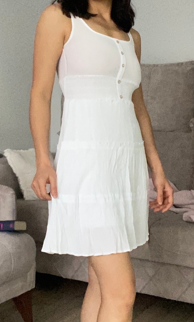 Beyaz kare Yaka Fırfırlı Midi Elbise - Görsel 2