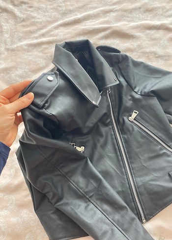 Siyah Kadın Deri Biker Ceket - Görsel 2