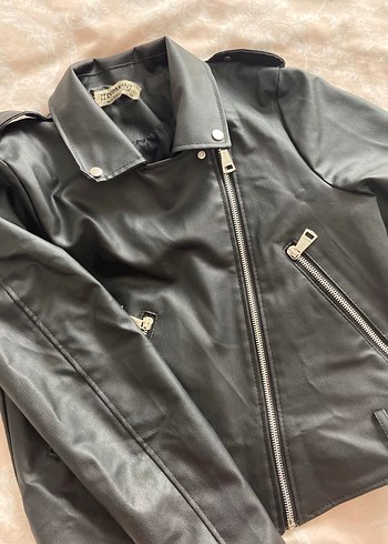 Siyah Kadın Deri Biker Ceket - Görsel 3