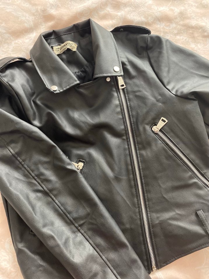 Siyah Kadın Deri Biker Ceket - Görsel 3