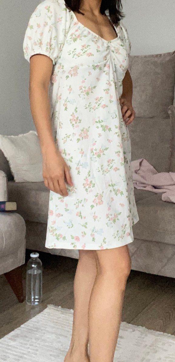 Beyaz Çiçek Desenli Midi Bohem Elbise - Görsel 2