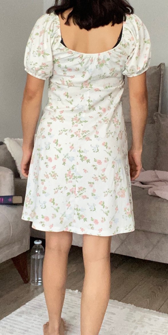 Beyaz Çiçek Desenli Midi Bohem Elbise - Görsel 4