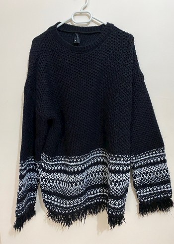 Desenli Siyah Bohem Kadın Triko Kazak - Görsel 3