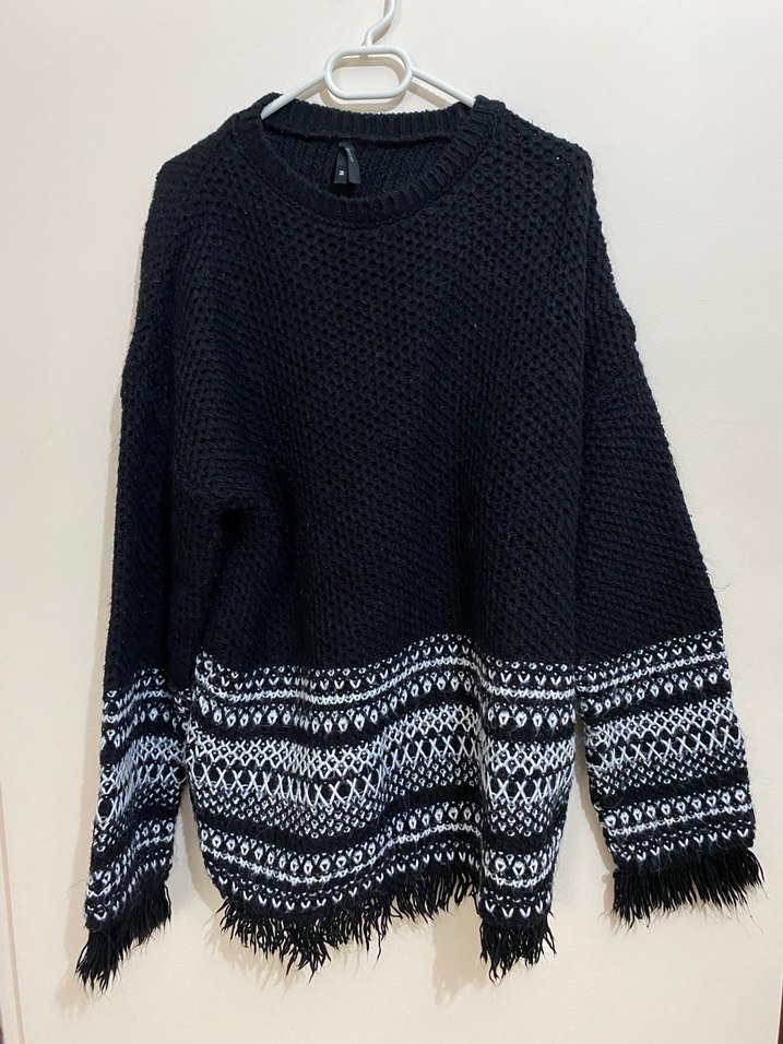 Desenli Siyah Bohem Kadın Triko Kazak - Görsel 3