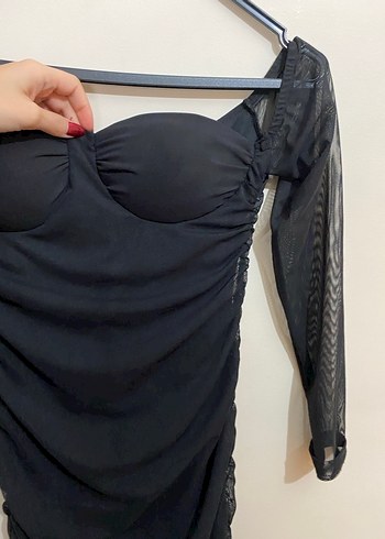 Siyah Straplez  Mini Elbise - Görsel 4