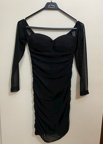 Siyah Straplez  Mini Elbise - Görsel 2