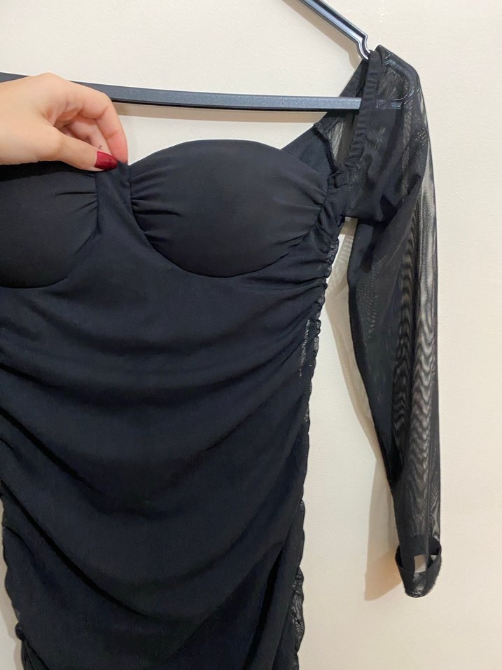 Siyah Straplez  Mini Elbise - Görsel 4