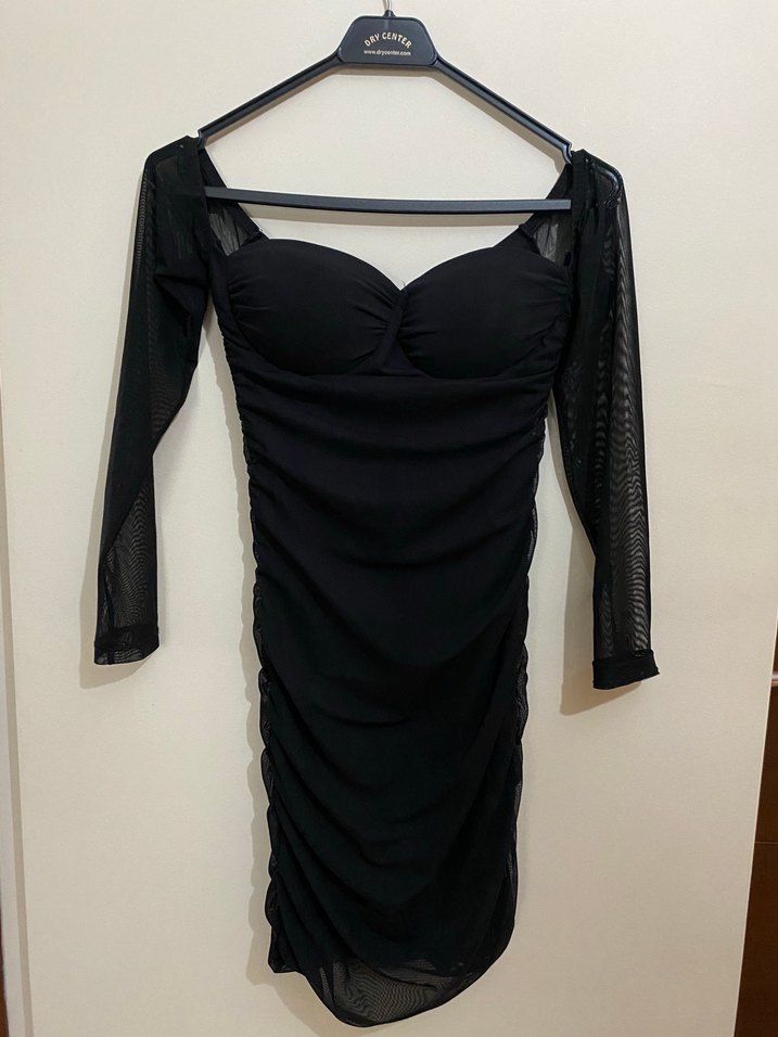 Siyah Straplez  Mini Elbise - Görsel 2