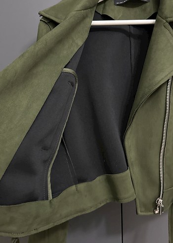 s Beden Kadın Haki Süet Kemerli Biker Ceket -ZARA