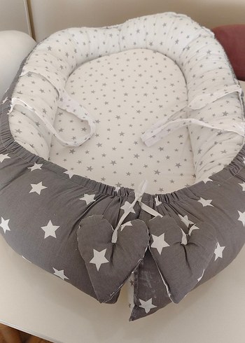 Yıldız Desenli Gri Bebek Uyku Yatağı - Görsel 2