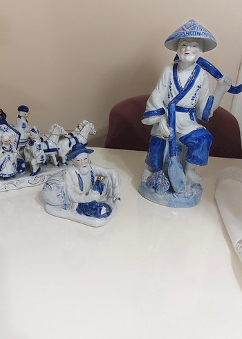 antika Mavi Renkli Seramik Figürin Seti - Görsel 4