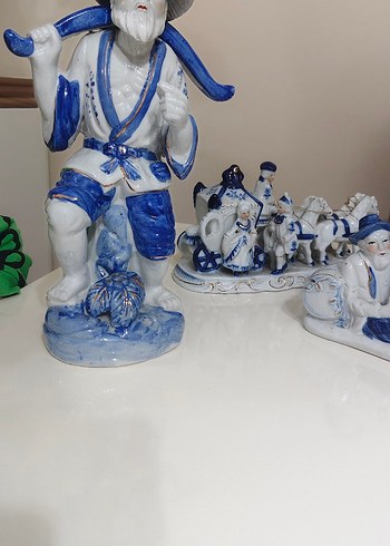 antika Mavi Renkli Seramik Figürin Seti - Görsel 6