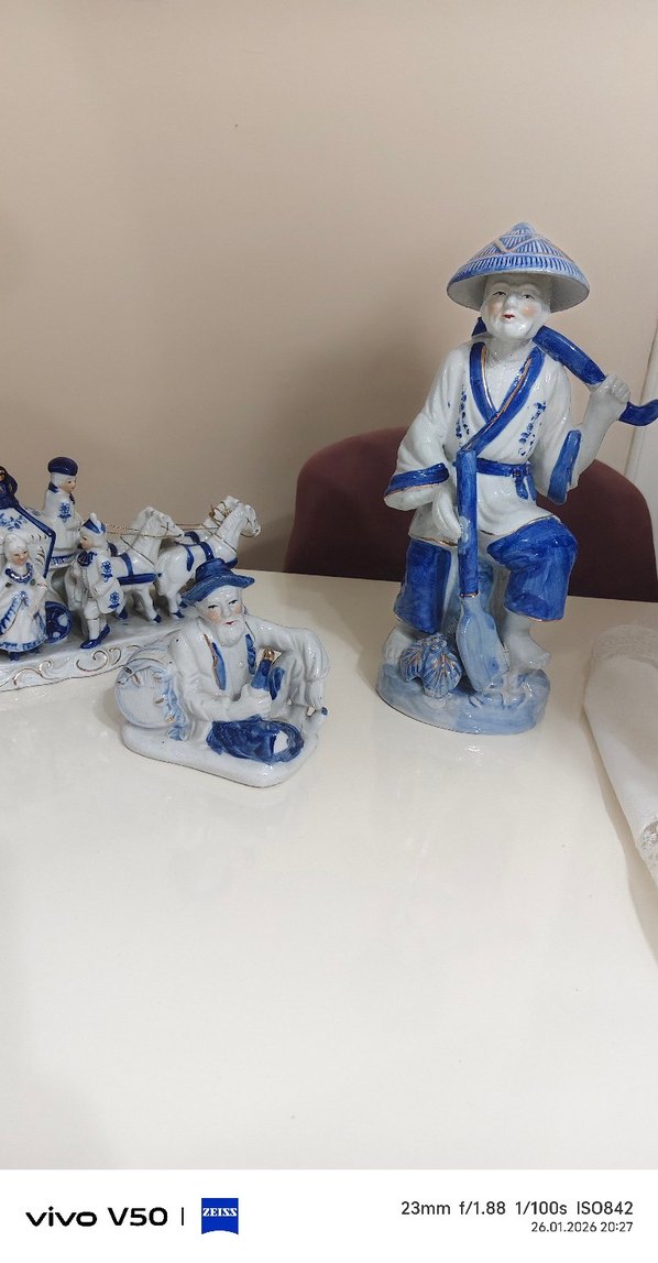 antika Mavi Renkli Seramik Figürin Seti - Görsel 4