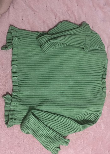 m Beden yeşil Renk Yeşil Fitilli Örme Fırfırlı Bluz