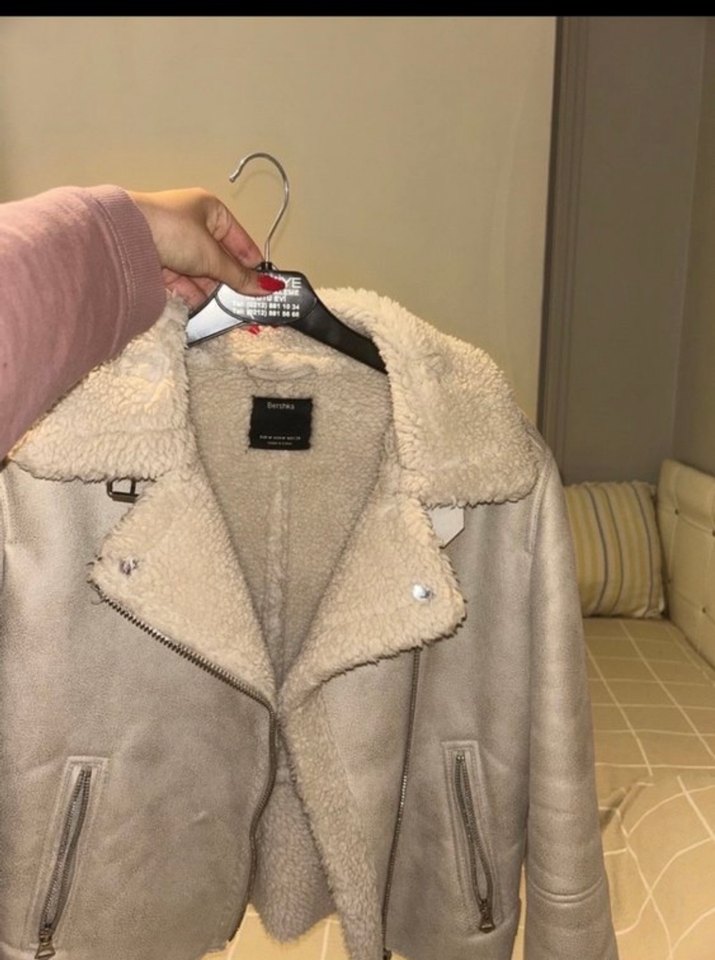 BERSHKA Kürklü Süet Kısa Bej Kadın Ceket - Görsel 2