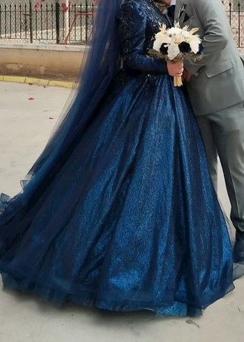 l Beden lacivert Renk Uzun lacivert Gotik Drape Yüksek Yakalı Nişan Elbisesi