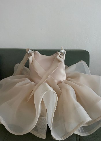 Bej Mini Düğün Elbisesi