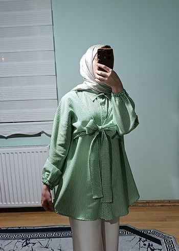 Yeşil Kuşaklı Çizgili Tunik