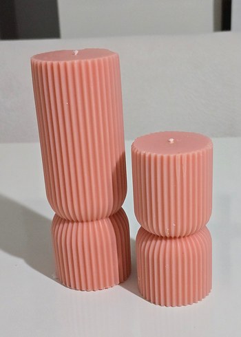 Diğer Pastel Pembe Kabartmalı Mum Seti
